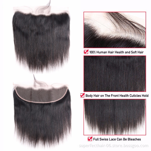 Wholesale Cheap 100% Cuticle Aligned Virgin Hair Transparent Thin Swiss Lace 13x4  Straight Lace Frontal Closure